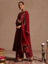 Janasya Women's Maroon Pure Cotton Floral Printed A-line Kurta With Palazzo & Dupatta Set